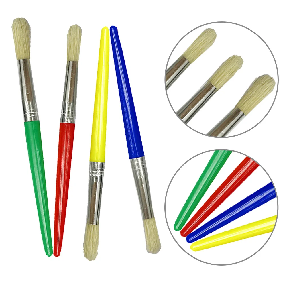 

4Pcs Childrens Painting Brush Set Premium Bristle Hair Head for Versatile Watercolor Art Easy Grip Control Paint