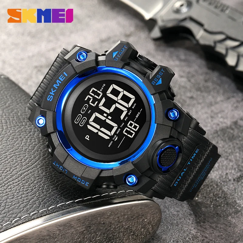 SKMEI 2Time Digital Watch Waterproof Sport Mens Wristwatch Chronograph Stopwatch with Date Original Brand Electronic Clock