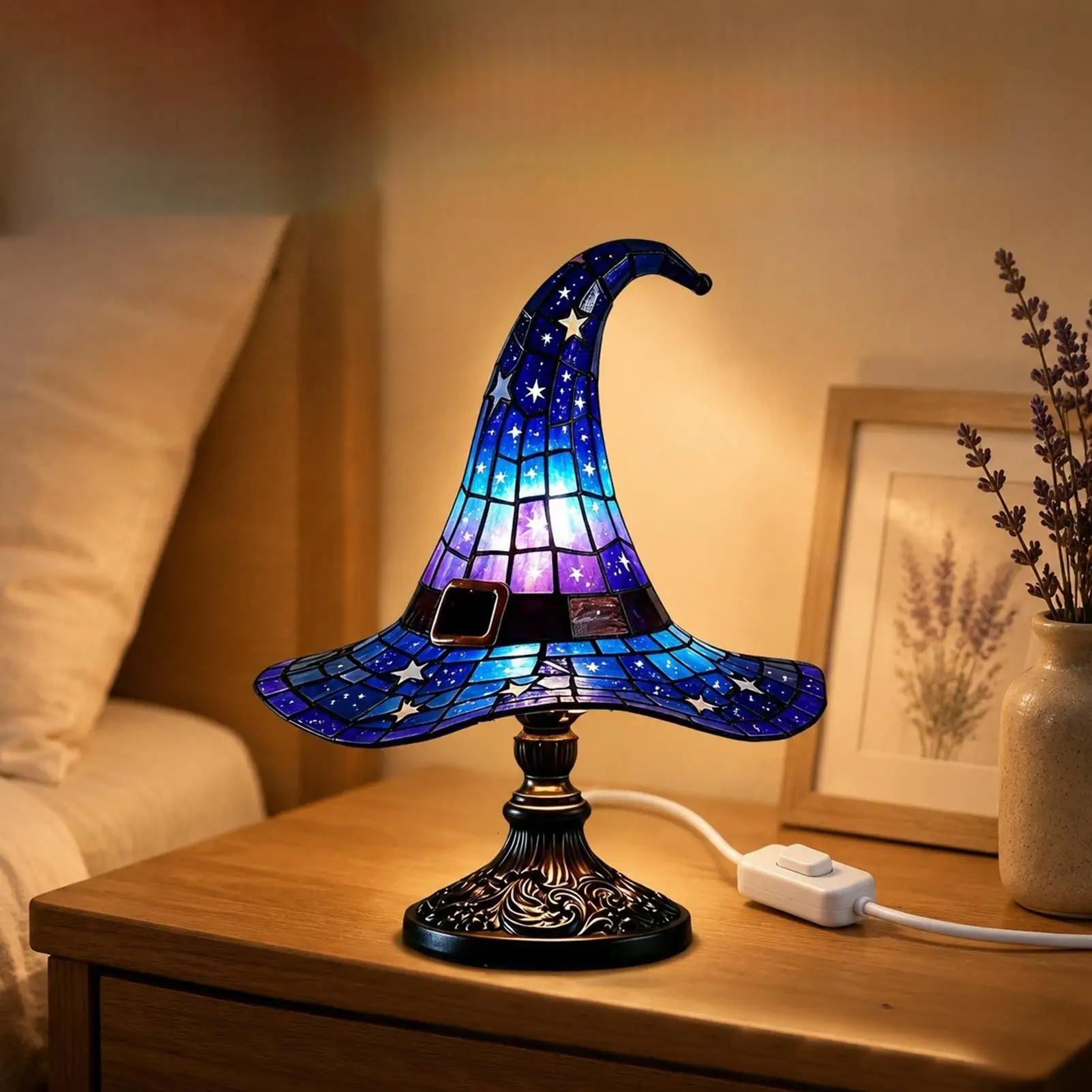 Halloween Resin Witch Hat Night Light USB Powered Gothic Lamp for Lovers Desktop Ornament Halloween Party Decoration