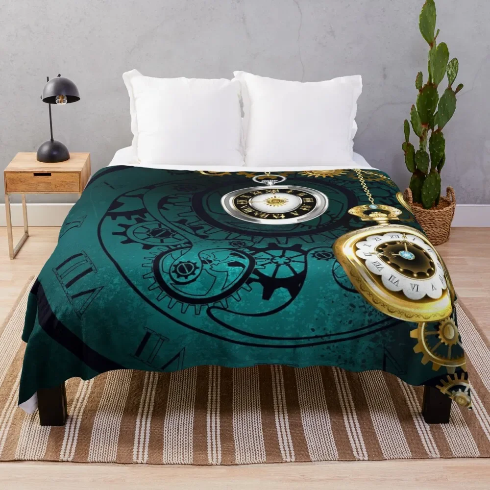 

Clock with Gears on Green Background ( Steampunk ) Throw Blanket blankets and throws Stuffeds Hair Blankets