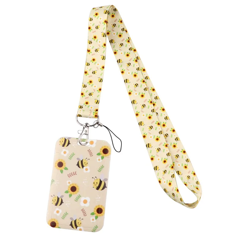 Bee Print Polyester Neck Lanyard Anti-lost Mobile Phone Hanging Strap Student Badge Keychain