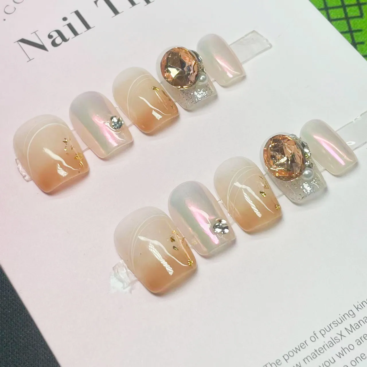 Gradiënt Bruin Blush Korte Vierkante Ronde Pure Handgemaakte Pers Op Nagels Verwijderbare Nail Art Meisjes Cadeau