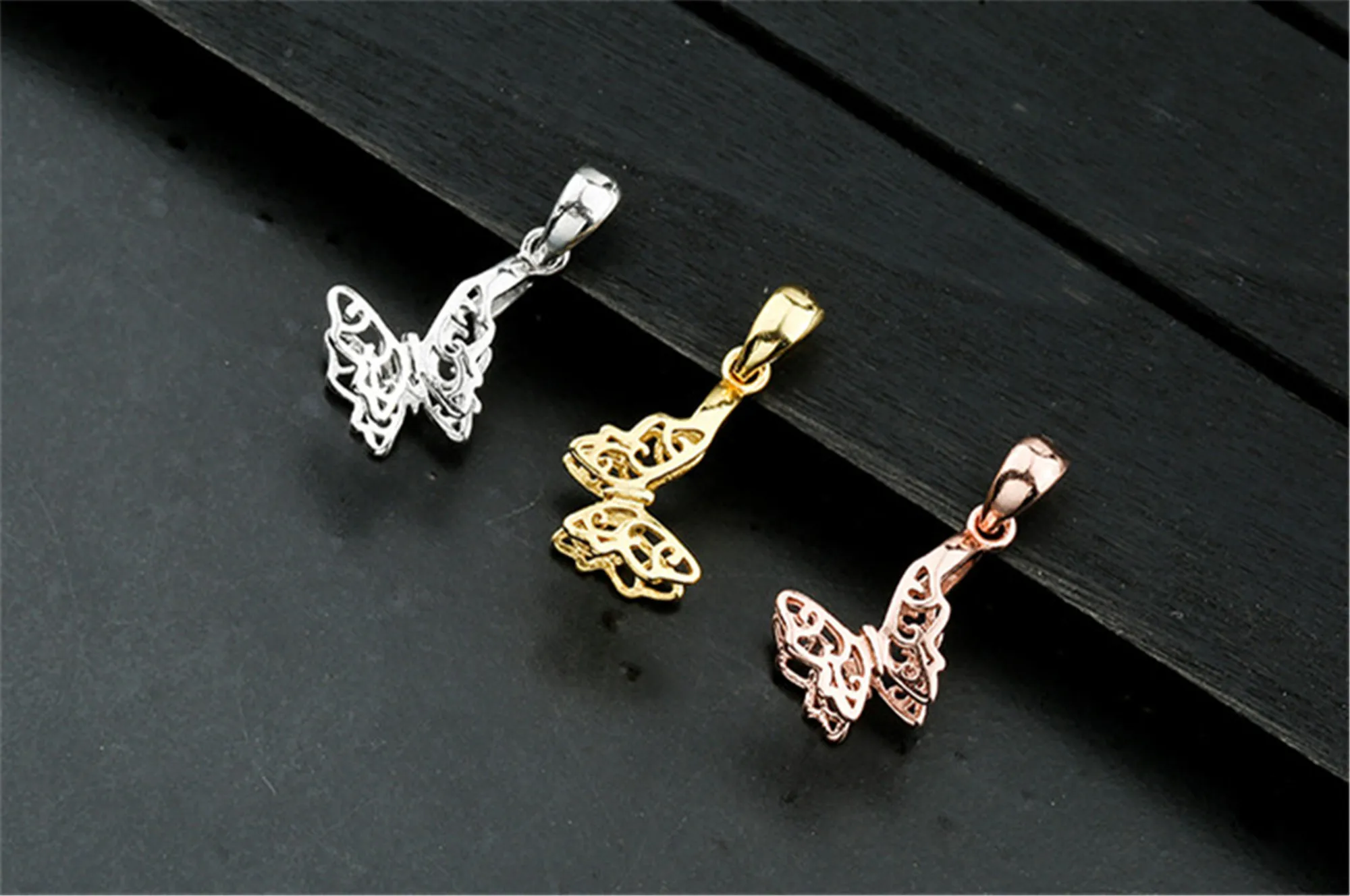 2pcs Sterling Silver Pendant Pinch Bail Gold Plated 925 Silver Butterfly Bail Connector for Gemstones