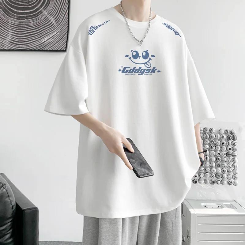 

Мужские хлопковые футболки белого цвета 5XL, мужская футболка большого размера, летняя повседневная одежда, футболки с принтом улыбки и букв для мужчин, мужская одежда