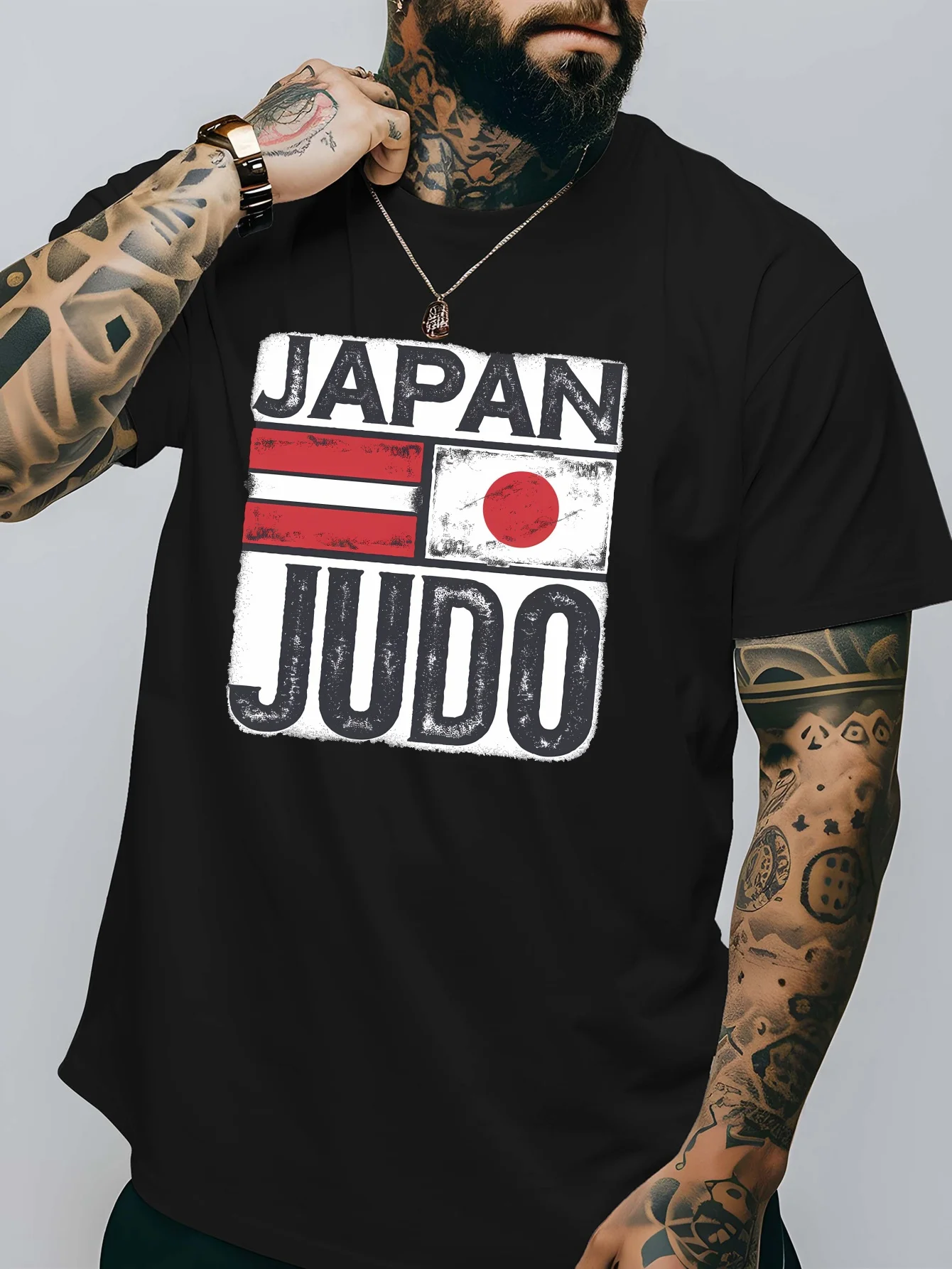 Men Crew Neck Short Sleeve Tee Japan Judo Vintage Flag Graphic Print Casual Lightweight T Shirt Sports Summer Daily Fashion Tops