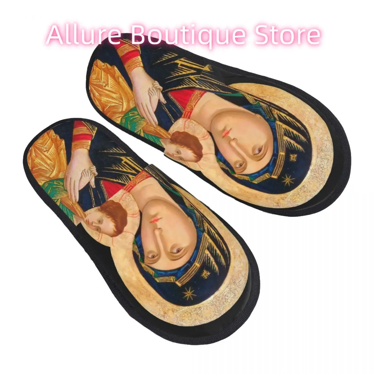 

Custom Our Lady Of Perpetual Help Cozy Scuff With Memory Foam Slippers Women Catholic Virgin Mary Spa House Shoes