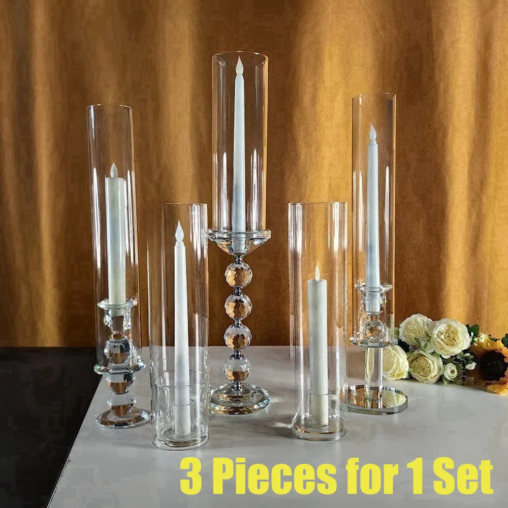 3pcs/set Modern Light Luxury Tall Glass Candle Holder Wedding Props Transparent Candlestick Candle Holder for Table Centerpiece