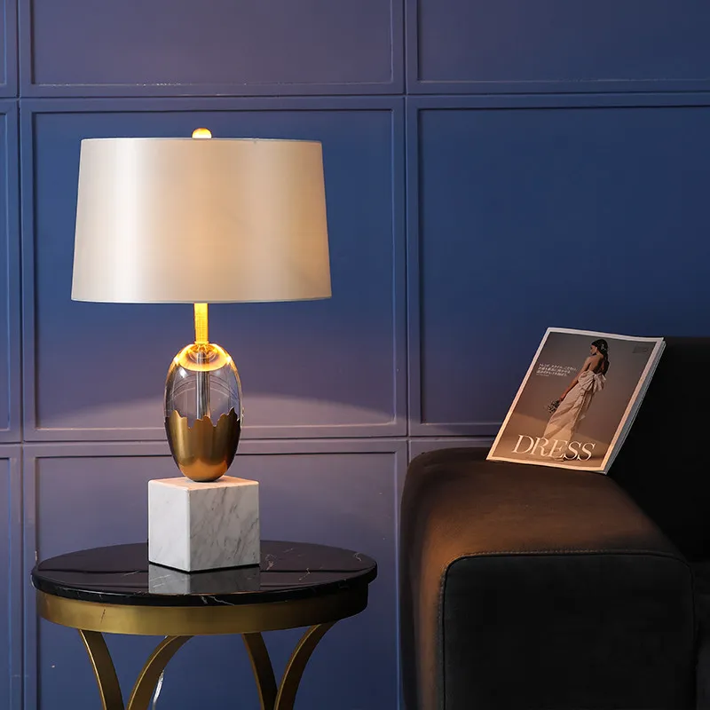 

Nordic Designer Crystal Table Lamps Fabric Lampshade Bedside Living Room Bedroom Hotel Restaurant Modern Home Decor Desk Lights