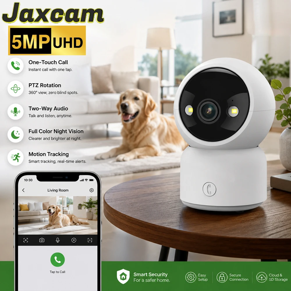 WiFi Indoor PTZ 5MP UHD Security Cam One‑Touch Call 360° Pan Tilt Motion Tracking Color Night Vision Two‑Way Audio Baby Pet Home