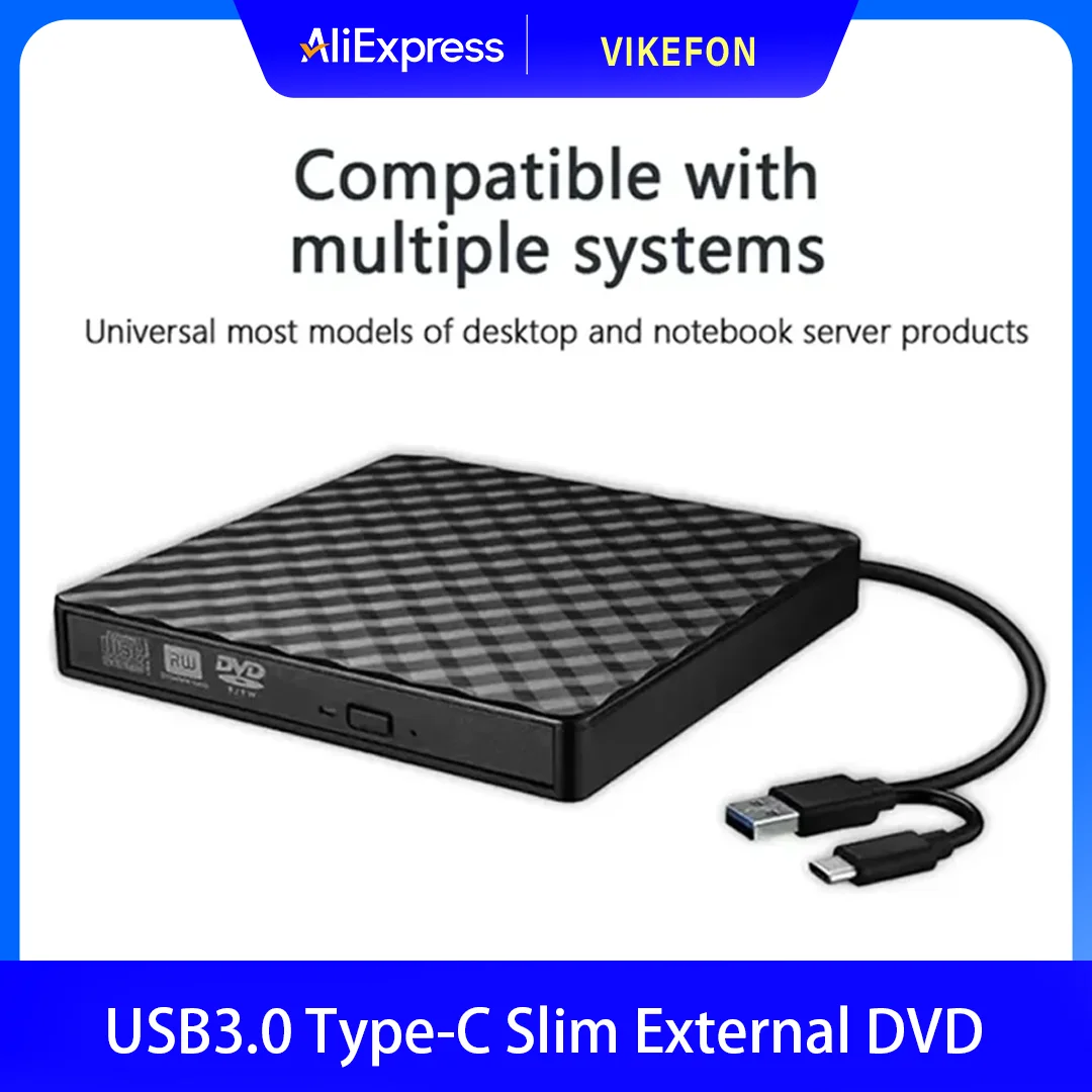 7 in 1 External DVD Burner Optical Drive USB3.0&Type C CD DVD Recorder Player Writer Portable Reader For Laptop Desktop Notebook