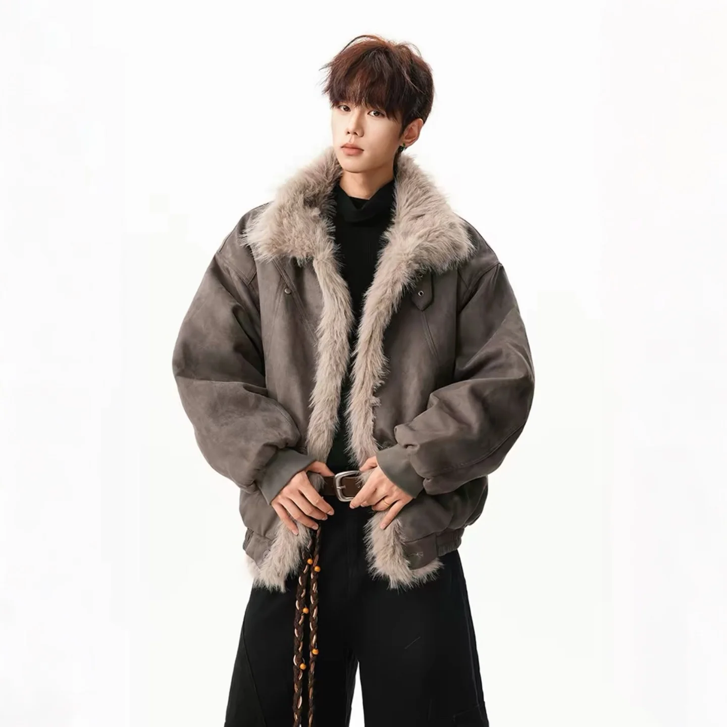 

American Retro Suede Collar Thickened Cotton Jacket Men's Winter Warm Versatile Casual Style Long Sleeve Short Coat