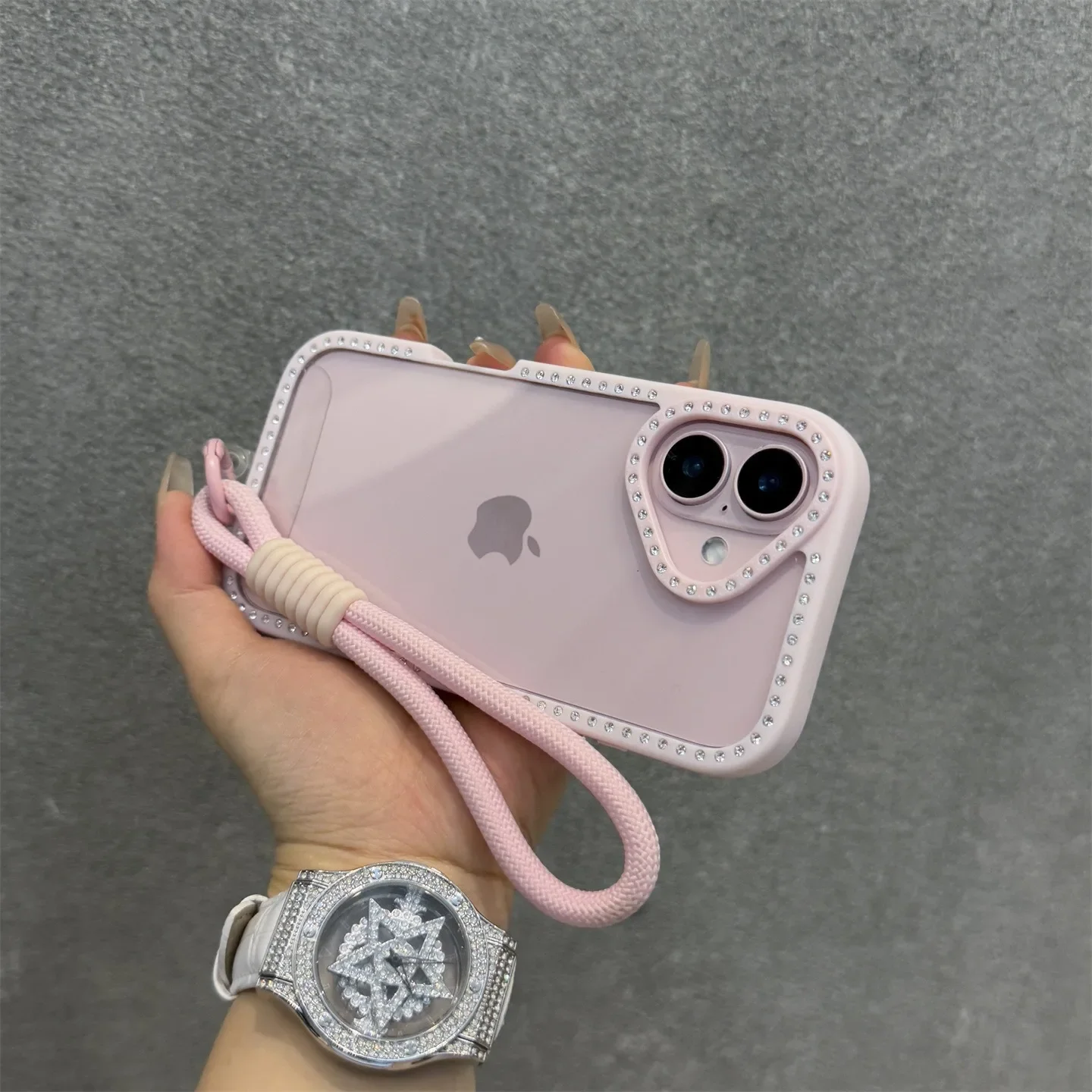 Shining Bling Diamond Transparent Phone Case For iPhone 16 16E 15 14 13 12 11 Pro Max 16Plus 16Pro With Wristband Lanyard Cover