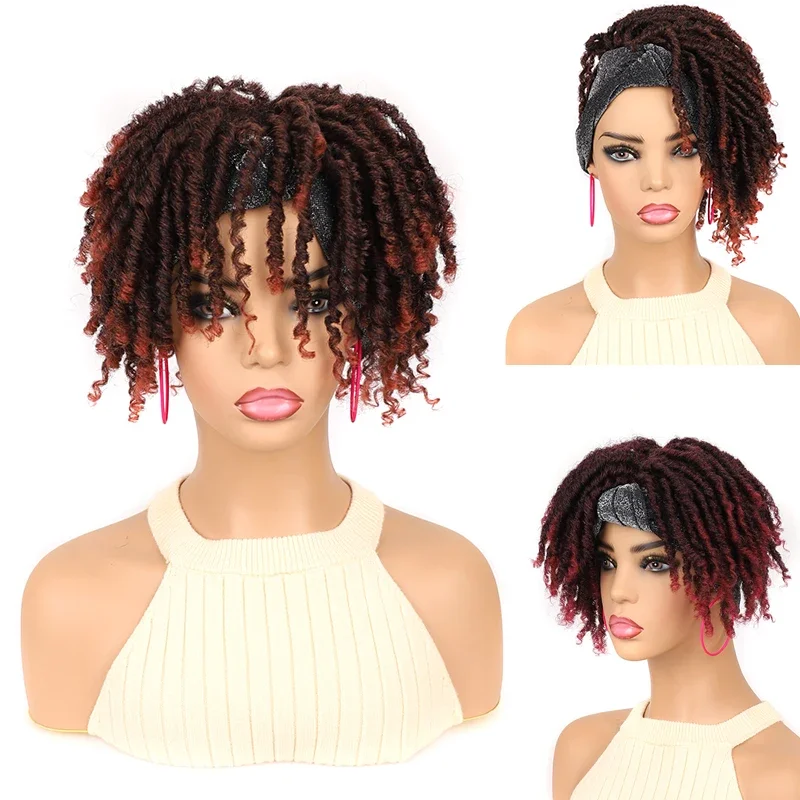 

Short Dreadlock Curly Headband Wig Synthetic Soft Goddess Faux Locs Head band Wigs Ombre Synthetic Braiding Hair Wigs For Women