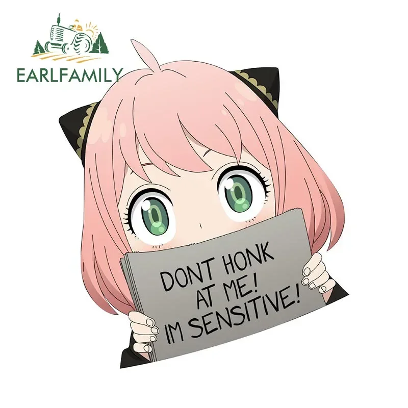 EARLFAMILY 13cm X 11.4cm for Funny Anya Forger Don‘t Honk At Me I Am Sensitive Car Stickers Vinyl Sunscreen Decal Car Label
