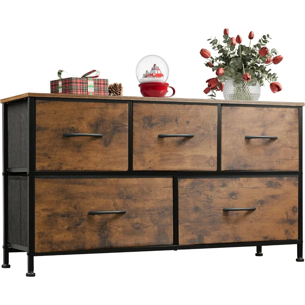 

Dresser for Bedroom with 5 Drawers, Wide Chest of Drawers, Fabric Dresser, Storage Organizer Unit with Fabric Bins for Closet,