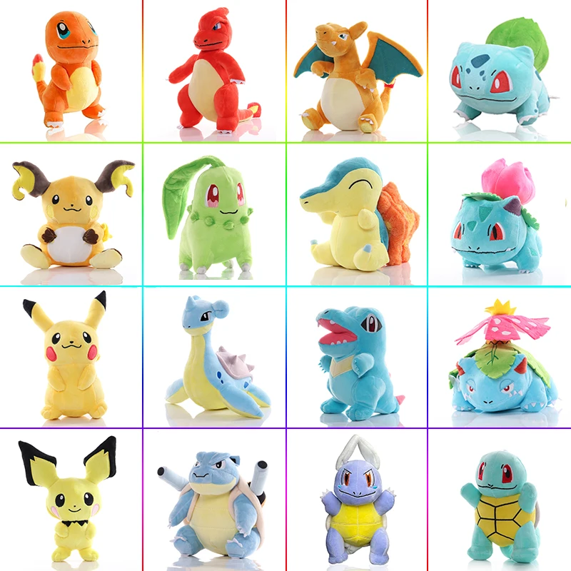 20cm Cartoon Pikachu Doll Anime Pokemon Chikorita Plush Toy Cute Pokemon Charmeleon Lapras Venusaur Plushie Raichu Gifts for Kid