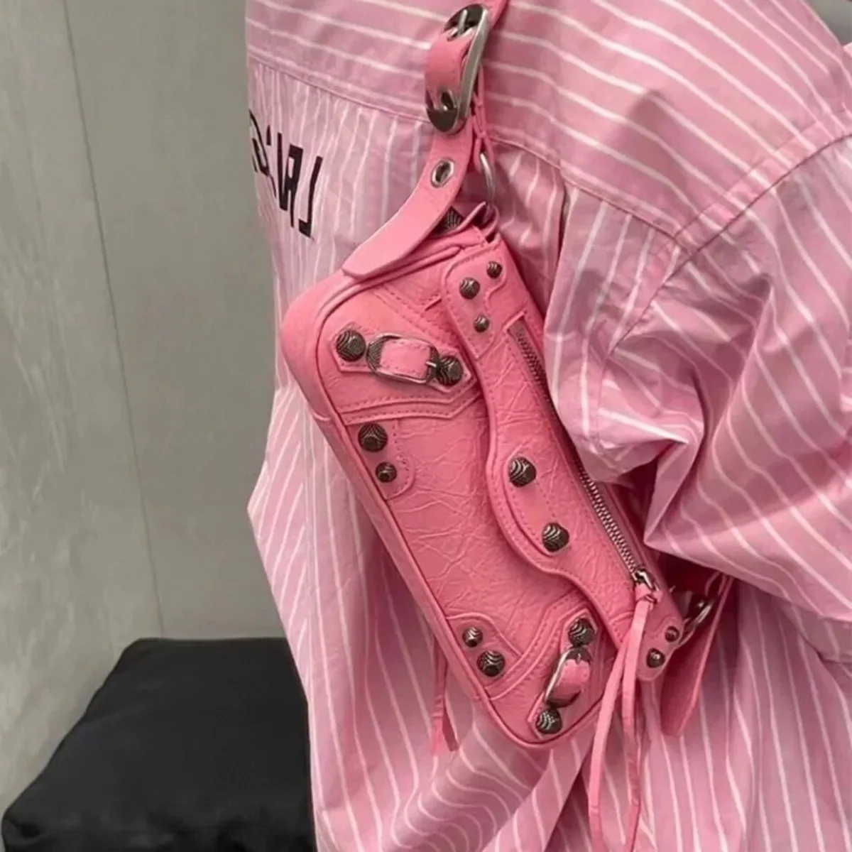 Single Shoulder Locomotive Bag Damen, Premium Sense Rivet Baguette Bag Leder Single Shoulder Achseltasche