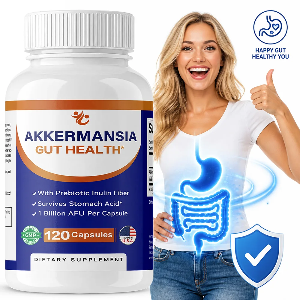 Akkermansia Probiotic with Prebiotic Inulin Fiber, Survives Stomach Acid, Gut Health Support, Dietary Supplement