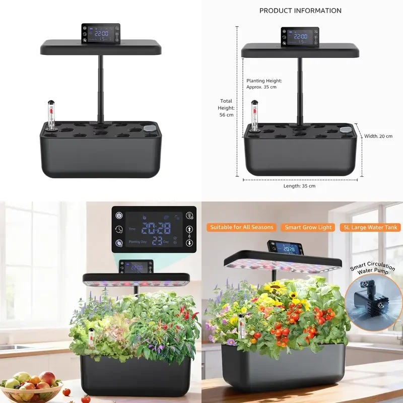 Smart Indoor Hydroponic Garden System with LED Grow Light 5L Water Tank Automatic Circulation for Herbs Vegetables Flowers