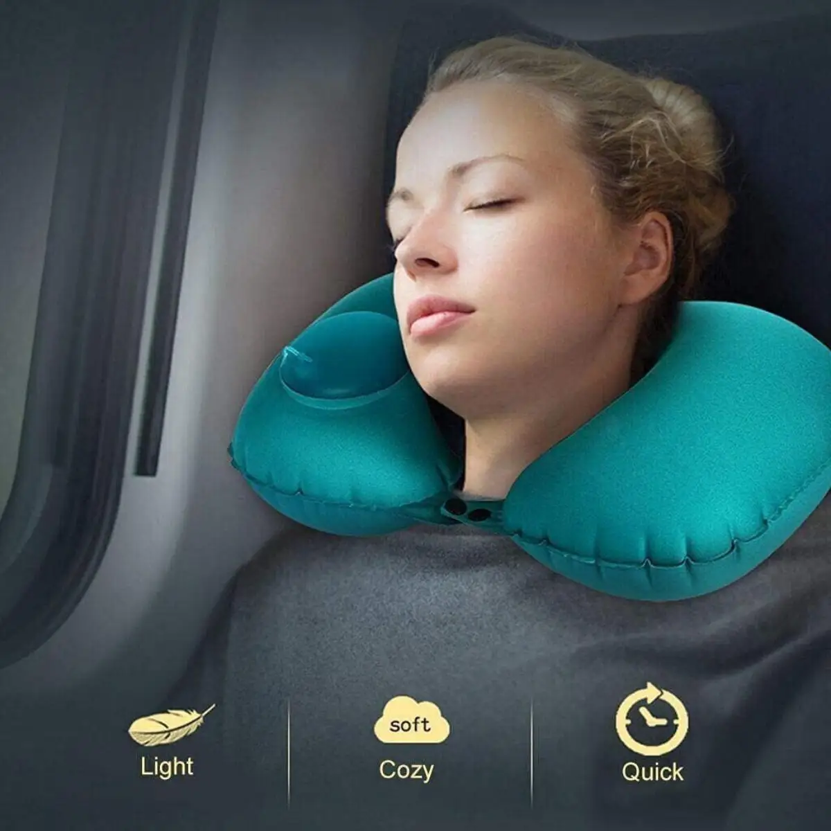 Inflatable U-shaped Flight Pillow Portable Ultralight Neck Protection Pillow for Camping Plane Travel Save Space