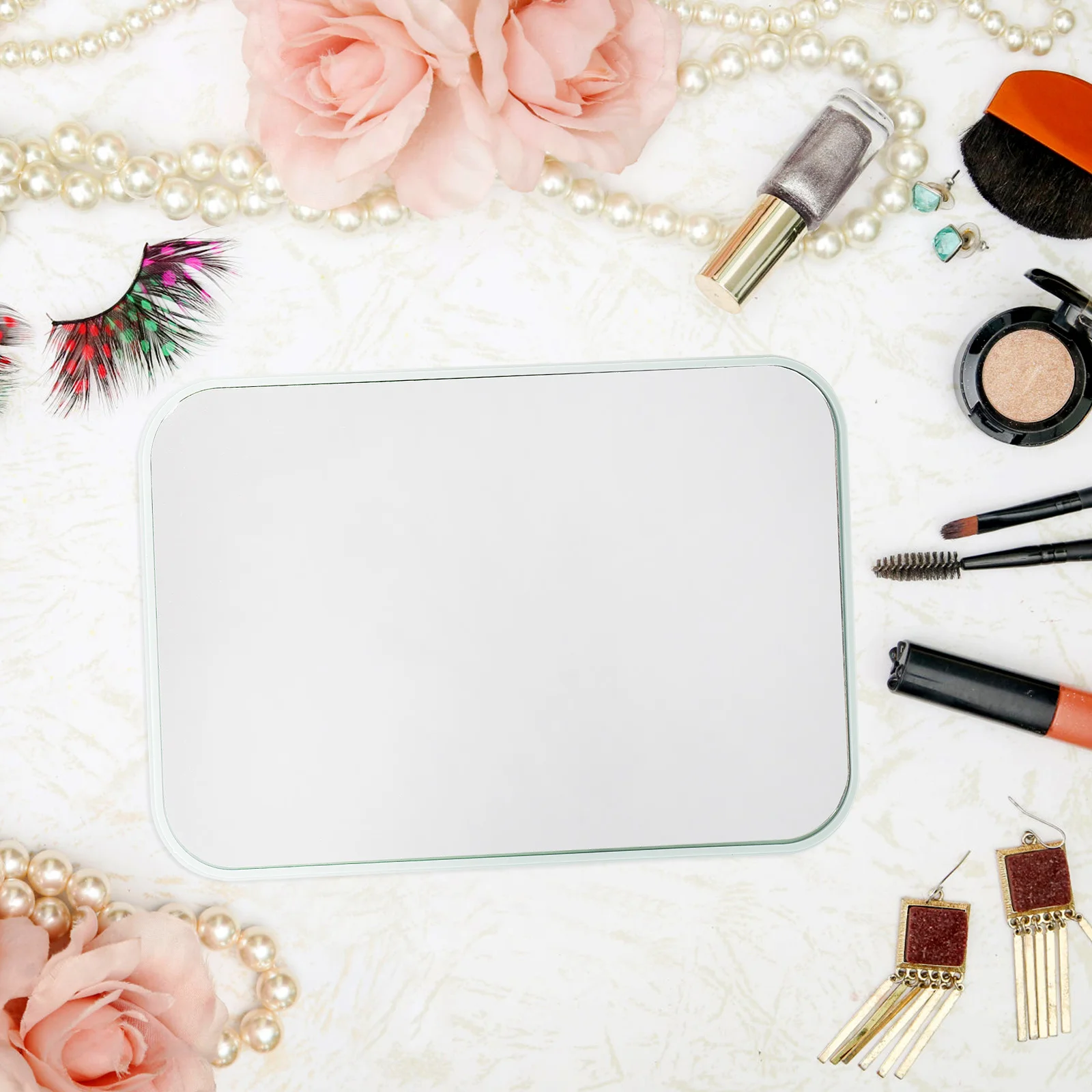 Compact Foldable Makeup Mirror Light Purple Portable Desktop Mirror Surface for Home Office Travel