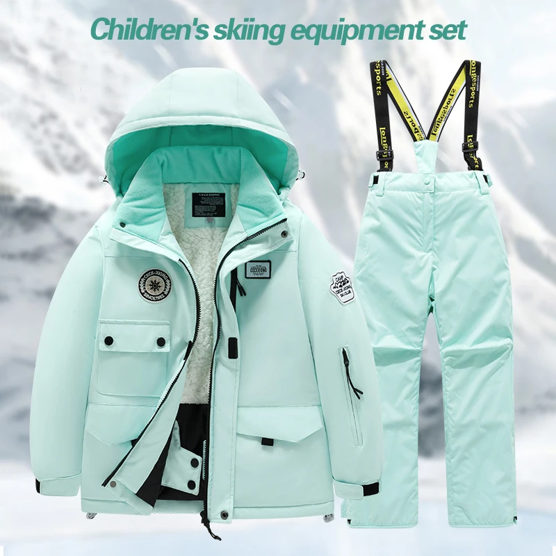 Winter children's skiing suit for boys and girls, windproof and waterproof thick coat for warmth and snow playing equipment