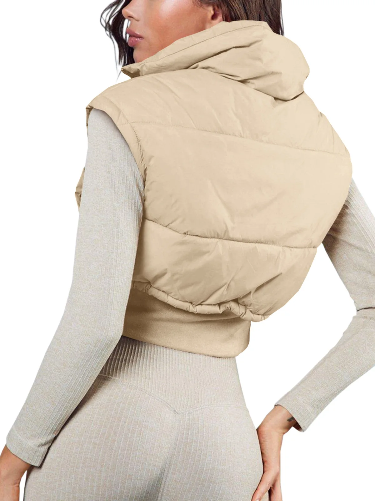 Chaleco Corto con cordón para mujer, chaqueta ajustada de algodón con cuello levantado y cremallera, Otoño e Invierno