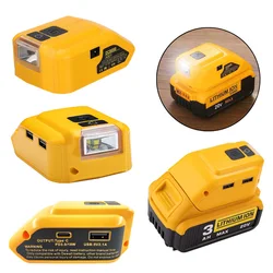 Adaptador de batería para Dewalt, Cargador USB de batería de iones de litio de 18V y 20V con luz LED de trabajo, convertidor de fuente de alimentación portátil con USB