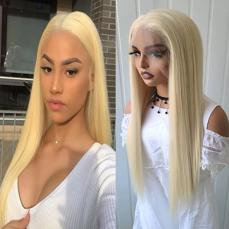 

Blonde White Color Straight Synthetic 13x4 Lace Front Wigs High Quality Heat Resistant Fiber Hair Free Parting For Women Cosplay