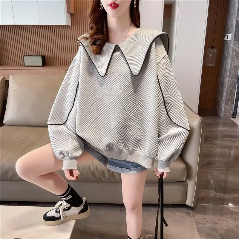 Women's Sweatshirt Without Hats Fashionable Loose and Unique Versatile Age-reducing Lazy Style Slimming Top