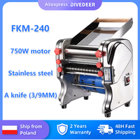 DIVEDEER FKM-240 Electric 750W Dough Sheeter For Household/Commercial Stainless Steel Noodle Maker Dough Roller Presser Machine