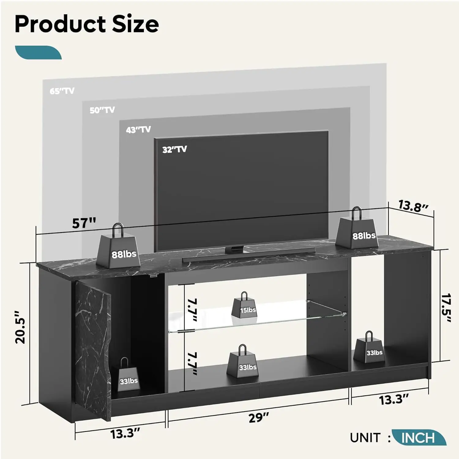 LED TV Stand for 55/60/65 Inch TV, Gaming Entertainment Center with Cabinet for PS5, Xbox,Modern TV Cabinet with, Customized