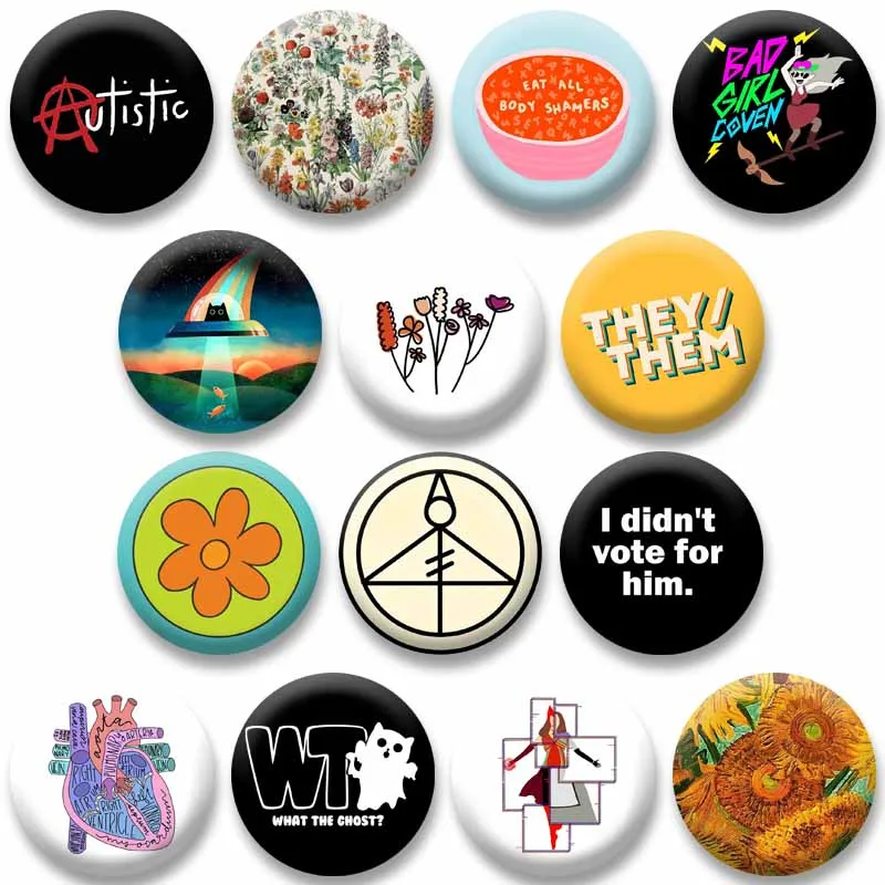 Creative Funny Quotes Images Meme Brooch Heart Vincent Bad Girl Pin Cute Goose Coin Badges for Bag Hat Accessories Jewelry Gifts