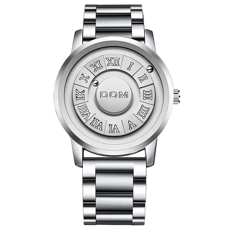 

DOM 1345 Full Silver Stainless Steel Men Magnetic Quartz Watches Waterproof Male Factory Watches Relogio Masculino 2025