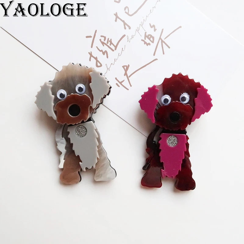 YAOLOGE 2025 New Arrival Personalized Splicing Grey Rose Red Puppy Brooch Acrylic Material Women Cute Animal Dog Badge Pins