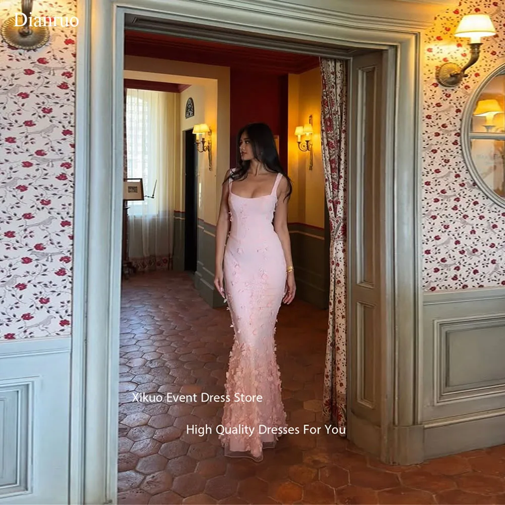 Xikuo moulante rose sirène robes De soirée robes florales De Fiesta Elegantes encolure carrée Abiti Da Cerimonia Donna personnalisé