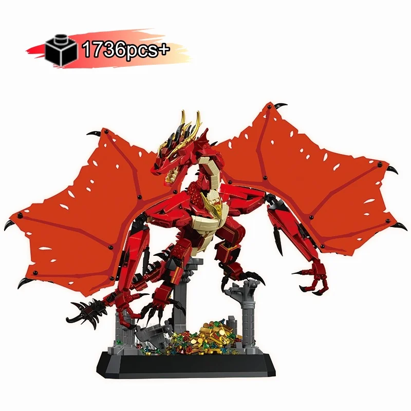 

2025 креативный светящийся красный дракон, строительные блоки, модель мифического огненного дракона, технический DIY декор для стола, подарок на день рождения, Рождество