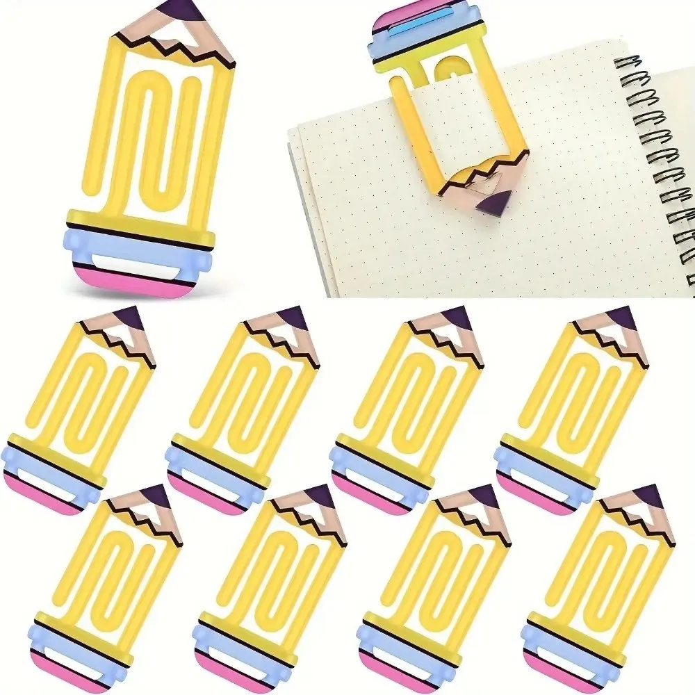 

10pcs Clear Acrylic Paperclip Bookmark Lightweight Material Bright Colors Pencil Bookmark Sturdy Structure Double Sided