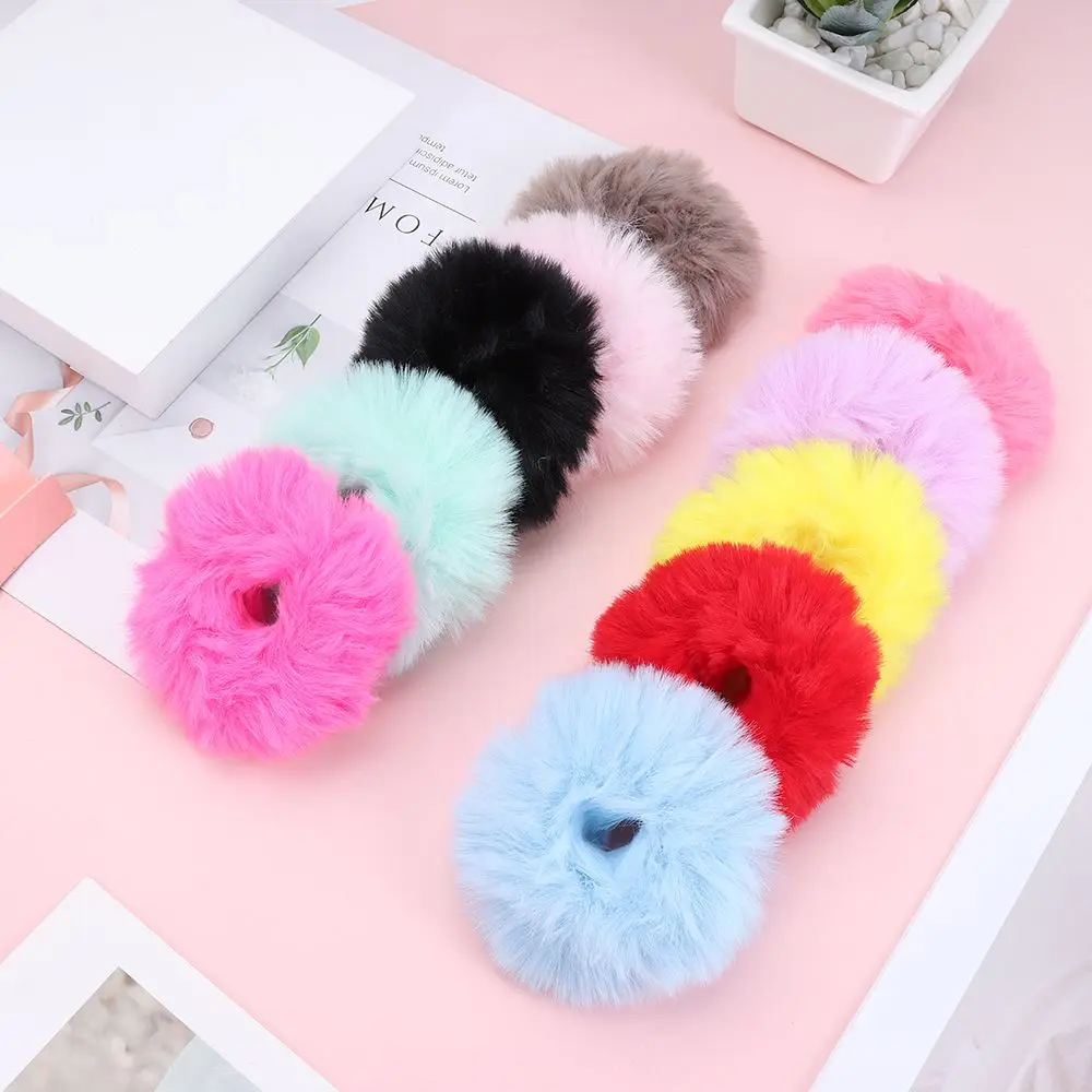 Women Girls Winter Fur Hair Scrunchies Pom Pom Hair Tie Fuzzy Elastic Hair Bands Ponytail Holders Fashion Hair Accessories