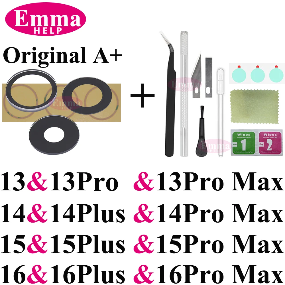 1Set Original Sapphire Rear Camera Glass Replacement for iPhone 16 15 14 Pro Max 12 13 Mini 15 Plus Camera Lens Repair Tool Kits