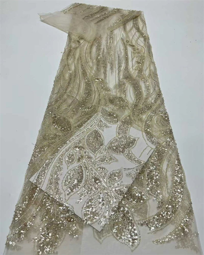 

African Sequins Beads Lace Fabric 2026 High Quality 3D Flower French Mesh Tulle Embroidery Wedding Bridal Lace Material
