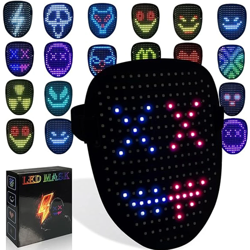 Cool LED Luminous Mask Face Changing Induction mask LED light up control mask for man women Halloween Party Atmosphere Prop 