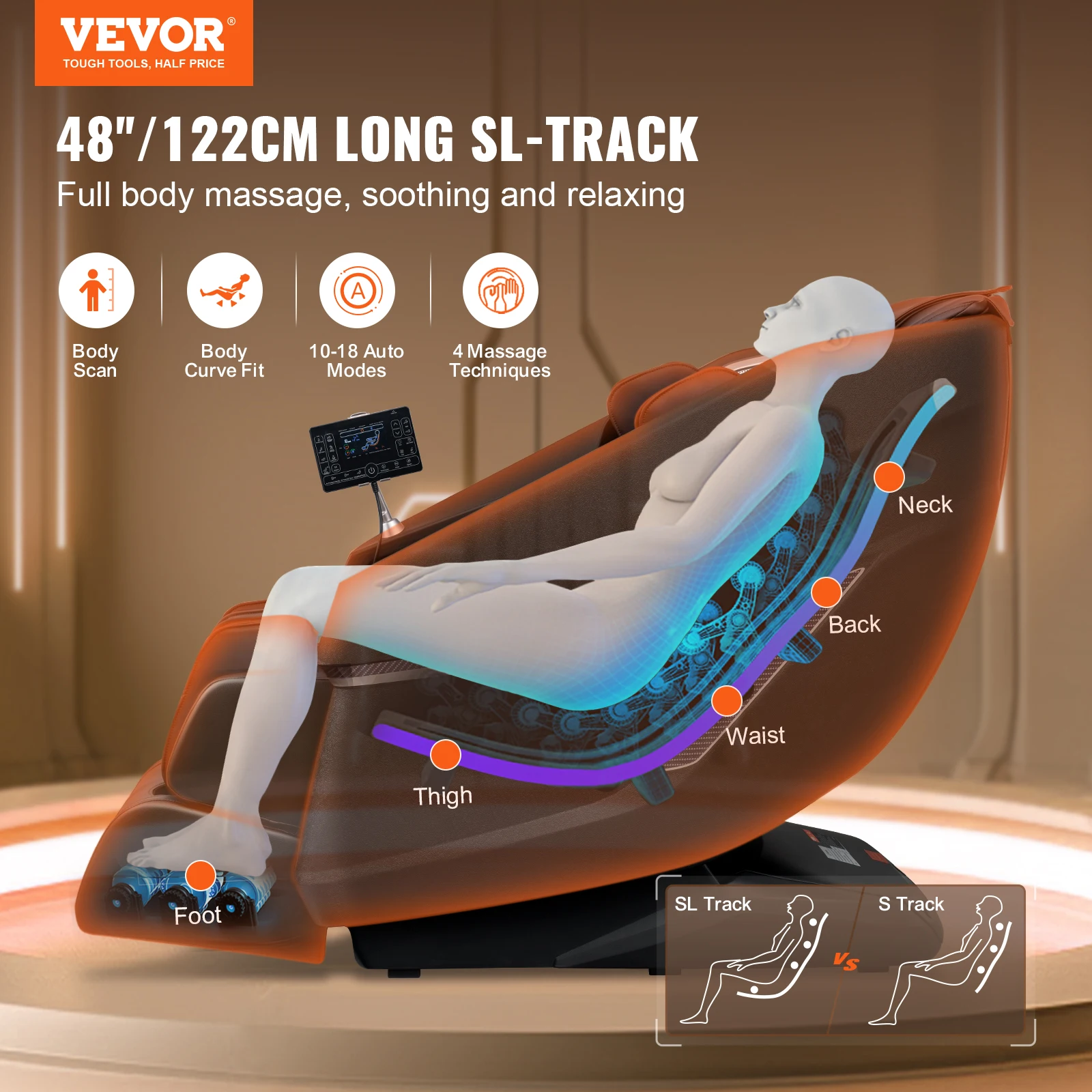 VEVOR Massage Chair w/Flexible SL Rail, 3D Full Body Shiatsu Massager, Zero Gravity,10 to 18 Automatic Modes,Heating,Air Cushion