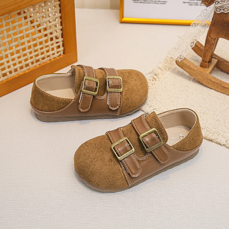 Girls Buckle Strap Leather Shoes 2026 New Autumn Toddler Mary Jane Flats Non-slip Simple Retro Style Kids School Party Wedding