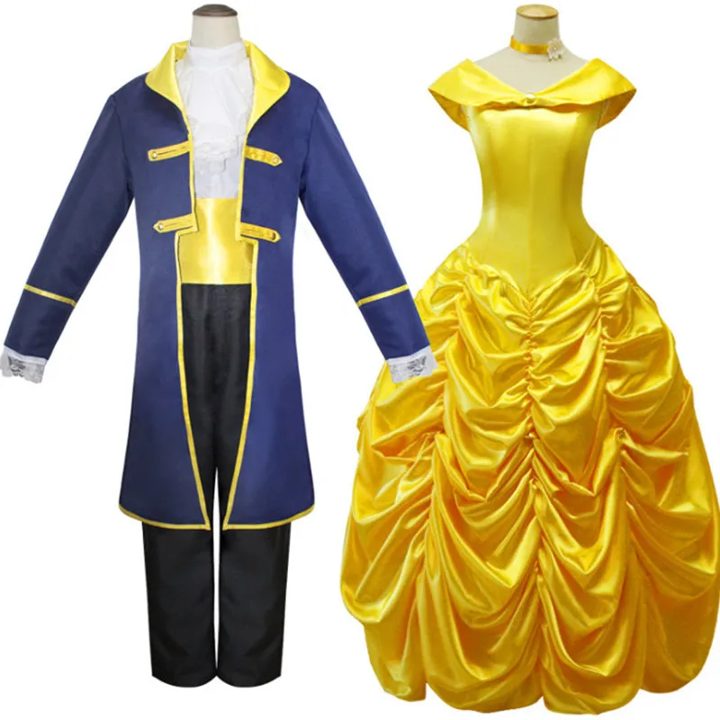 Adults And Children Movie Beauty And The Beast Cosplay Costume Prince Mask Princess Dress Halloween Party Fancy Dress Party