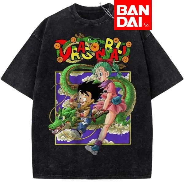 

Dragon Ball Early Adventure Acid Wash Oversized Black T-Shirt 2026 Summer Anime Streetwear Graphic Tee