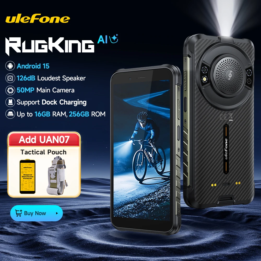Ulefone RugKing 4G Robuuste smartphone Android 15 Tot 16 GB RAM + 256 GB ROM 9600 mAh NFC 5,99 "display Luidspreker Waterdichte telefoon