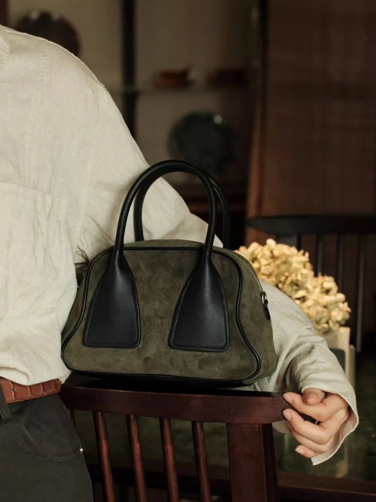 Fashion Niche Hit-Colors Shell Bag\Handbag For Women Genuine Leather Tote Simple Real Leather Shoulder Crossbody Bag Boston Bag