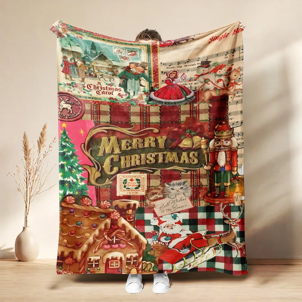 Merry Christmas Flannel Blanket Santa Claus Lovely Snowman Printed Throw Blanket Home Office Heartfelt Gift for Sis Bro Son Dau