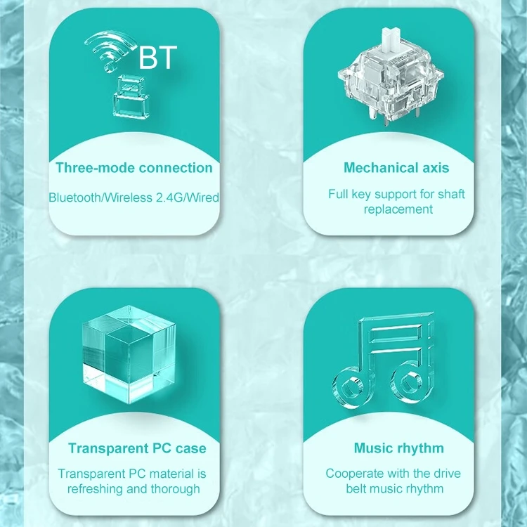 New Arrival AULA F68 60% Compact Transparent Wireless Mechanical Keyboard RGB Backlit Wireless Wired Gaming Keyboard for Laptop